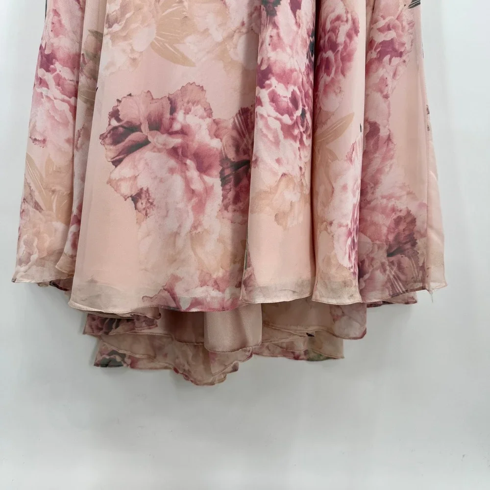 Morilee Prom Dress Pink Floral Beaded Halter Open Back Gown Size 4 99038 - Picture 12 of 16
